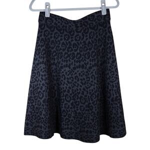 Alfani Black Leopard Animal Print Cotton Flowy Business Casual Knee Length Skirt